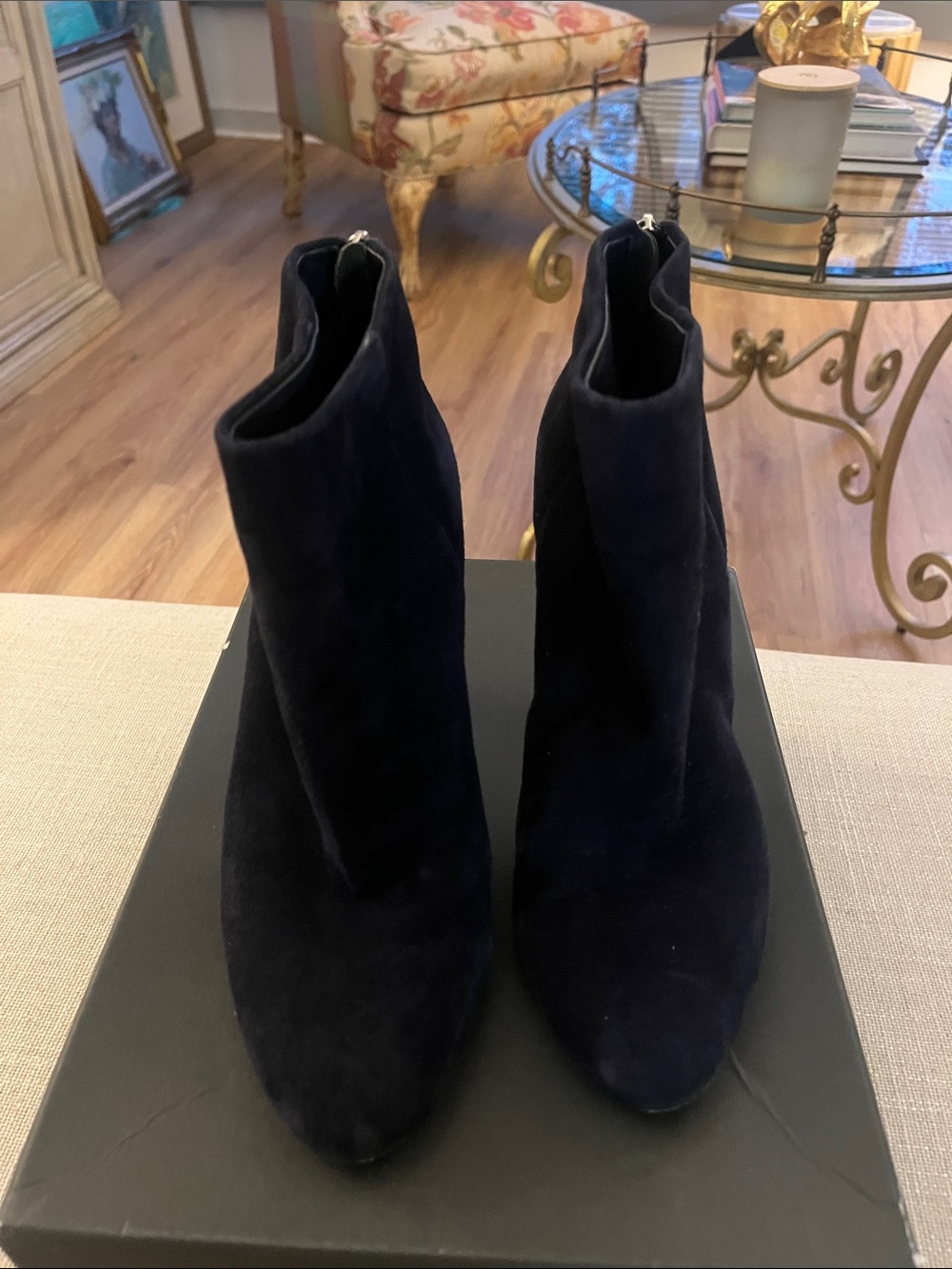 Sam Edelman Navy Suede Pointed Toe Ankle Booties